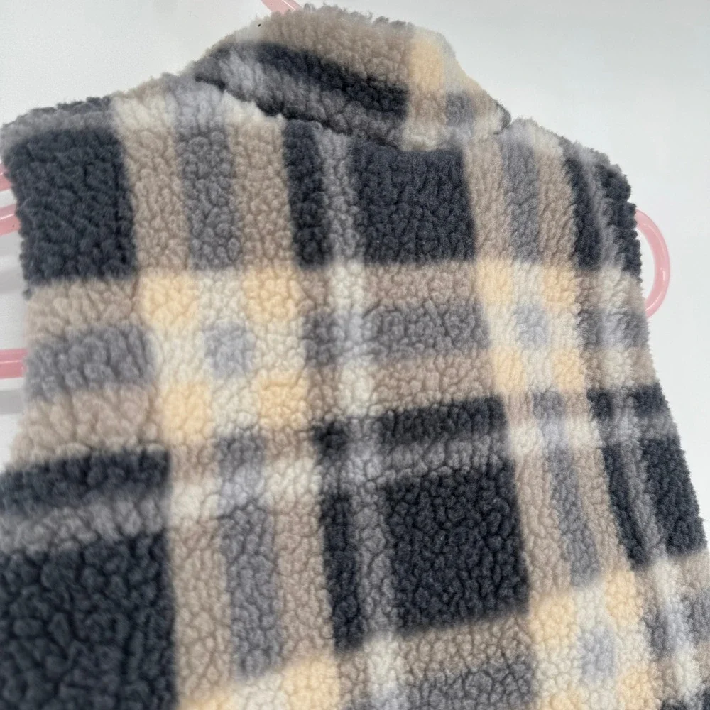 Disney‎ Mickey Mouse Baby Boy's Faux Sherpa Vest Gray/Cream Plaid Size 0/3M